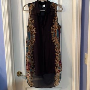 Sleeveless collared sheer  tunic button down